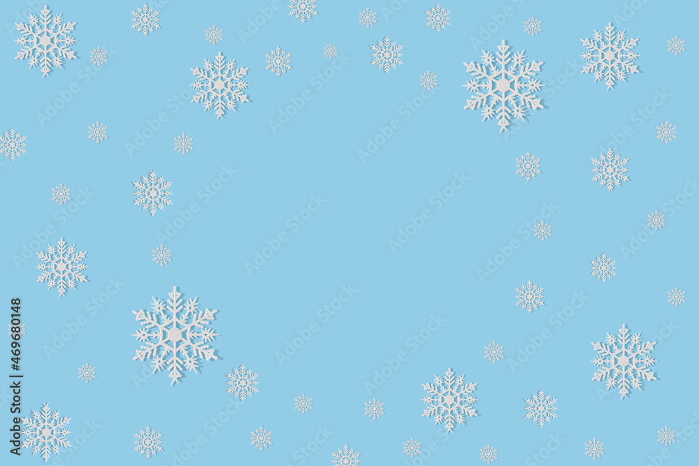 Snow flakes on blue background. Christmas card sale concept. Snow flakes on blue background. Christmas card sale concept.