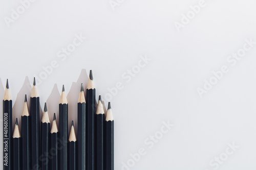 Pencil arrangement. Black and white concept, copy space.