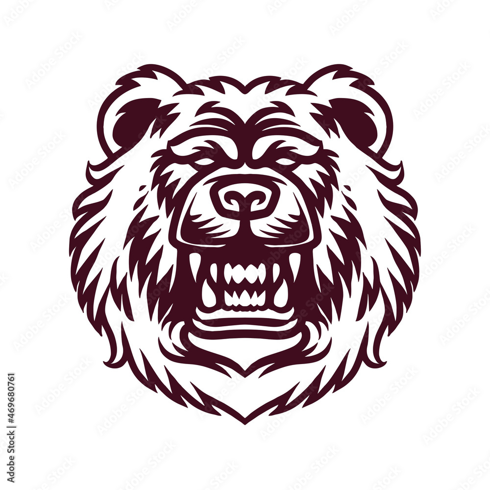 Angry bear head line art illustration