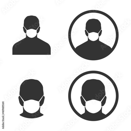 Face mask icon set, Man face with flu mask for virus protection