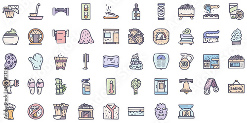 Sauna color vector doodle simple icon set