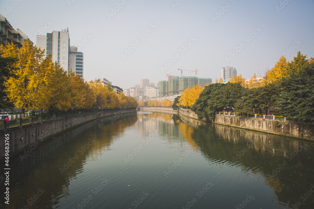 autumn lake in the city of Chengdu China