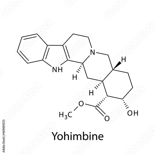 Yohimbine molecular structure, flat skeletal chemical formula. Alpha blocker drug used to treat Male impotence. Vector illustration. photo