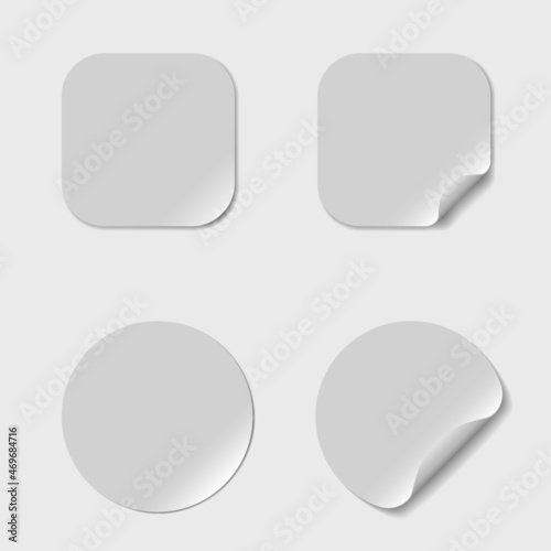 Square and circle blank glue adhesive stickers mockup vector desing illustration