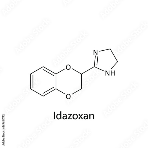 Idazoxan molecular structure, flat skeletal chemical formula. Alpha blocker drug used to treat Antidepressant, Alzheimer's. Vector illustration.
