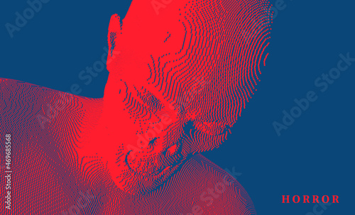 Face of alien or zombie. Abstract digital head constructing from cubes. Voxel art. 3D vector illustration.