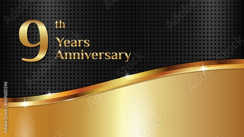 Luxurious and elegant design to celebrate 9th anniversary with black and gold texture. vector illustration photo