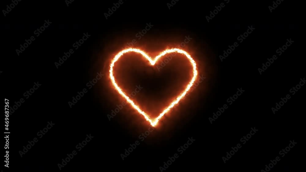 Motion graphic video animation. Fiery heart symbol on a black background. Fire burn icon. Motion graphic video animation. Fiery heart symbol on a black background. Fire burn icon.
