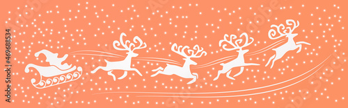 Merry Christmas and Happy New Year on a orange background with Santa Claus, reindeer and snowflakes. Vector banner template design © KewadaArt