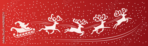 Merry Christmas and Happy New Year on a red background with Santa Claus  reindeer and snowflakes. Vector banner template design