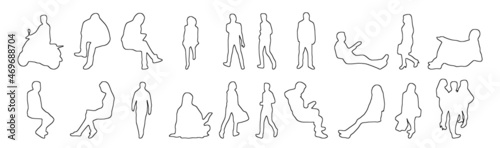 Vector illustration, Outline silhouettes of people, Contour drawing, people silhouette, Icon Set Isolated , Silhouette of sitting people, Architectural set	