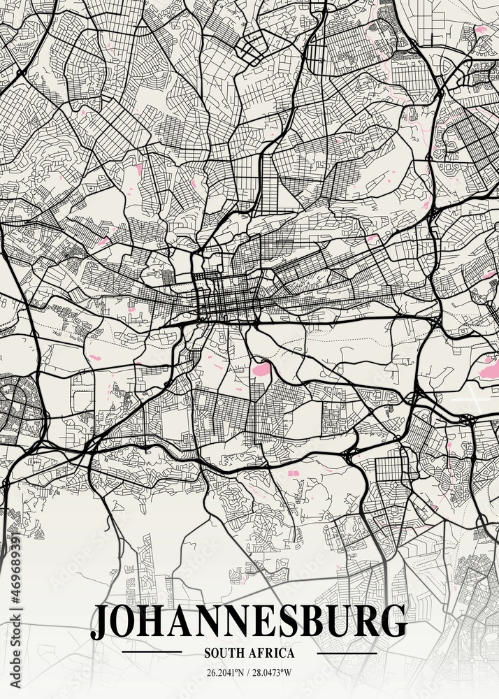 Fototapeta premium Johannesburg - South Africa Neapolitan City Map