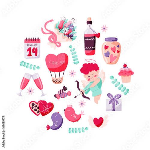 Valentines day set isolated on white background elements. Vector hand drawn collection of objects.