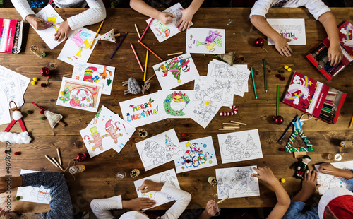 Kids making Christmas cards photo