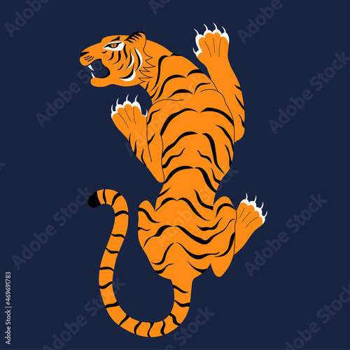 Chinese tiger growls dark illustration.