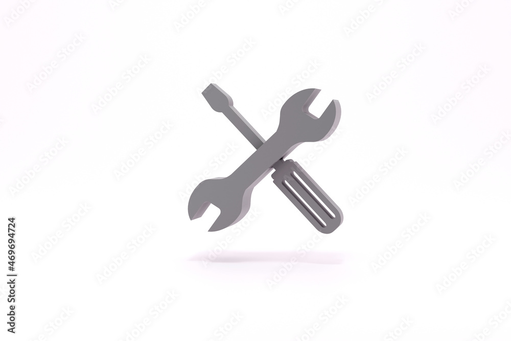 Mechanic icon. Screwdriver and wrench tools. Service tool symbol on white background. 3d render illustration Mechanic icon. Screwdriver and wrench tools. Service tool symbol on white background. 3d render illustration