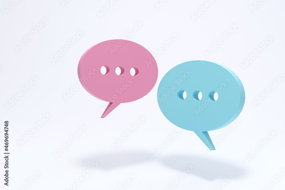 Balloon speech bubbles chat. Blue symbol on white background. 3d render illustration Balloon speech bubbles chat. Blue symbol on white background. 3d render illustration