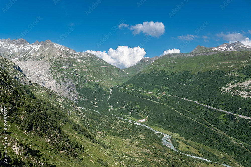 Valais Rhone Valley with Furka Road near Oberwald