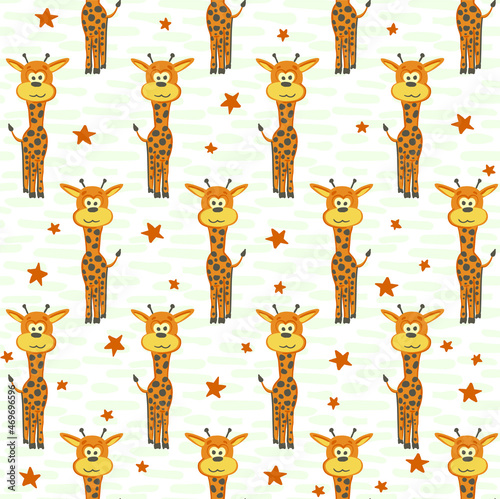 Cute and trendy vector seamless pattern with hand drawn giraffes. Animalistic ornament for printing on fabrics and paper. African animals with long necks.