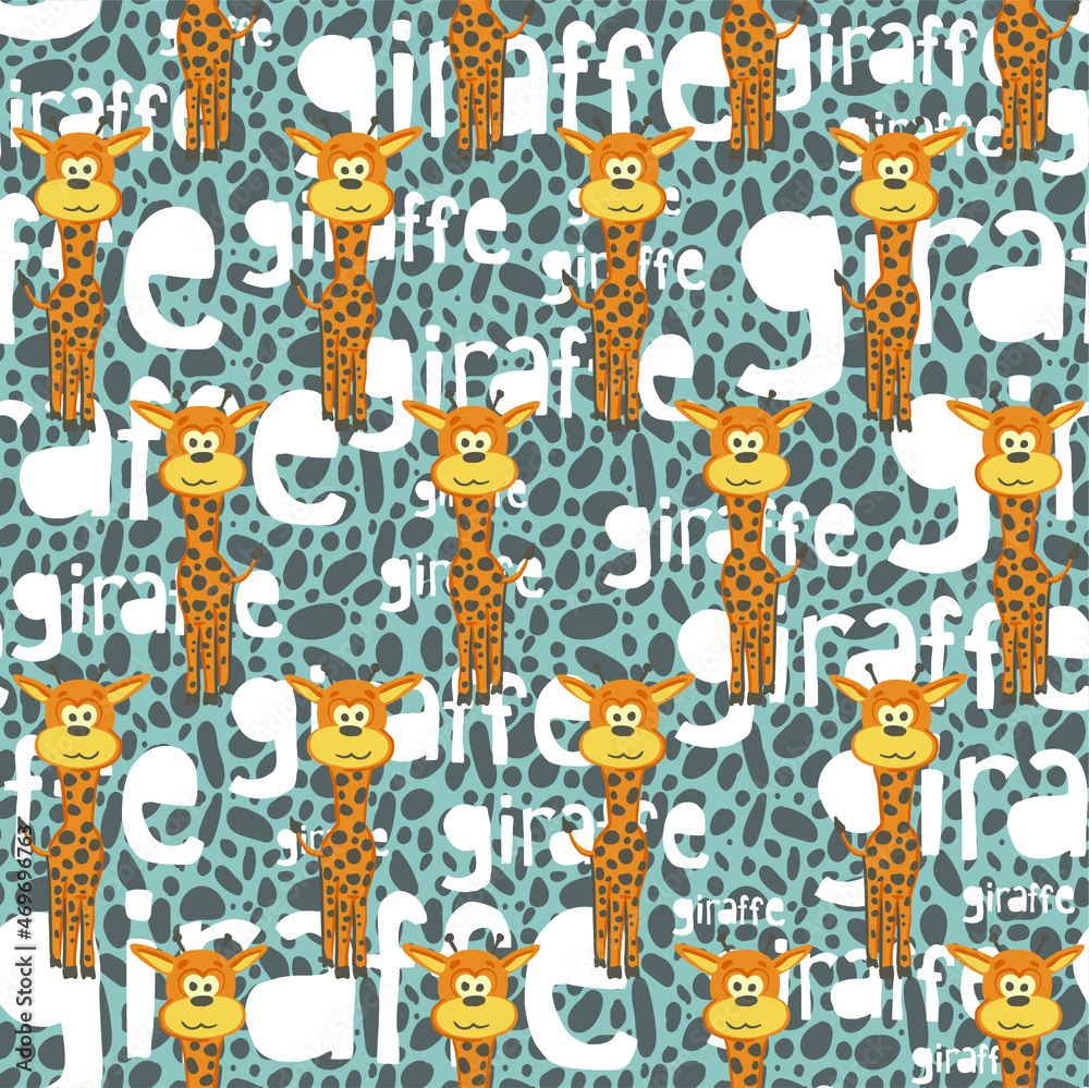 Cute and trendy vector seamless pattern with hand drawn giraffes. Animalistic ornament for printing on fabrics and paper. African animals with long necks.