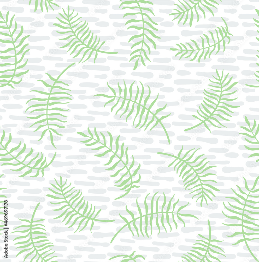 Cute and trendy vector seamless pattern with hand drawn palm leaves and tropical plants. Botanical ornament for printing on fabrics and paper