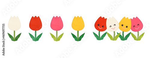 Cute tulip flower illustration set