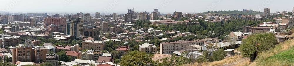 Armenia, Yerevan, September 2021. Panorama of the capital taken from the stairs of the Grand Cascade.