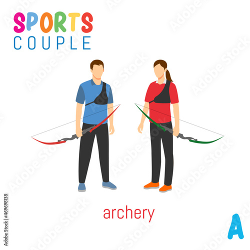 Sports Couple  alphabet in vector with A letter. illustration cartoon sports. Alphabet design in a colorful style.