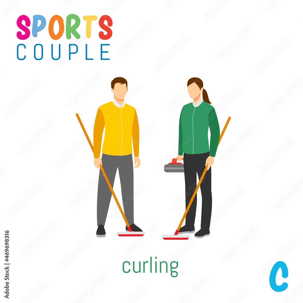 Sports Couple alphabet in vector with C letter. illustration cartoon sports. Alphabet design in a colorful style. Sports Couple alphabet in vector with C letter. illustration cartoon sports. Alphabet design in a colorful style.