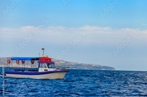 Pleasure boat sailing on the Black sea in Nessebar, Bulgaria
