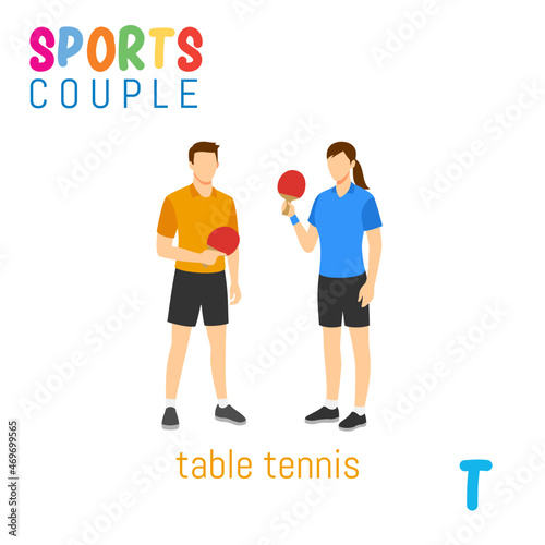 Sports Couple  alphabet in vector with T letter. illustration cartoon sports. Alphabet design in a colorful style.