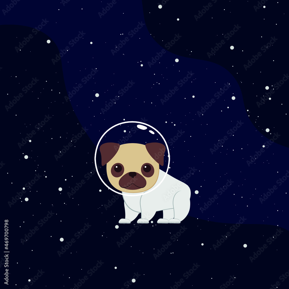 Fototapeta premium vector puppy in spacesuit flat illustration of astronaut dog in outer space