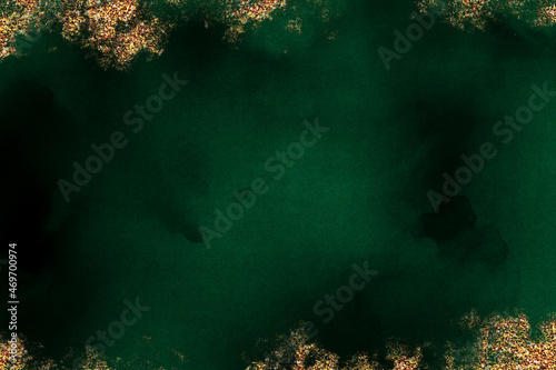 Luxury Emerald Background with Gold Glitter and Watercolor Texture photo