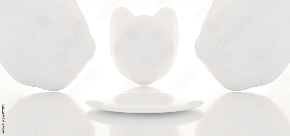Luxury abstract architectural minimalistic background. A snowy men evil head blowing by the north wind. Isolated. 3D illustration and rendering.