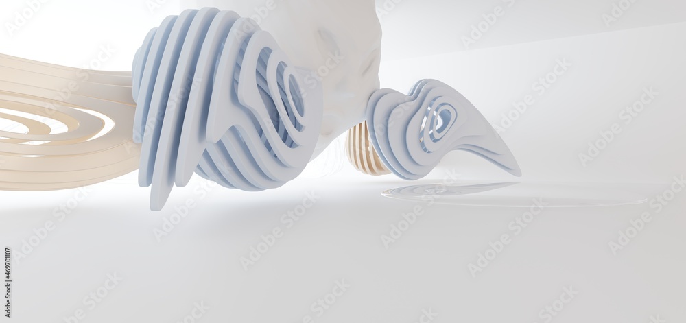 Luxury abstract architectural minimalistic background. A snowy men evil head blowing by the north wind. Isolated. 3D illustration and rendering.