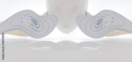 Obraz na płótnie Luxury abstract architectural minimalistic background. A snowy men evil head blowing by the north wind. Isolated. 3D illustration and rendering. w salonie