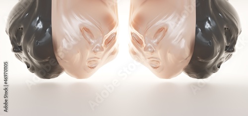 Obraz na płótnie Luxury abstract architectural minimalistic background. A black and gold men evil head blowing by the north wind. Isolated. 3D illustration and rendering. w salonie