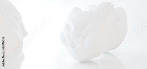 Obraz na płótnie Luxury abstract architectural minimalistic background. A snowy men evil head blowing by the north wind. Isolated. 3D illustration and rendering. w salonie