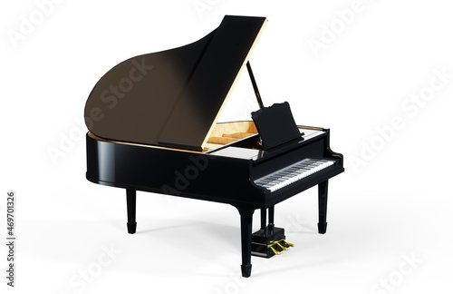 Piano, Grand Piano Percussion Music Instrument Isolated on White background 3D rendering
