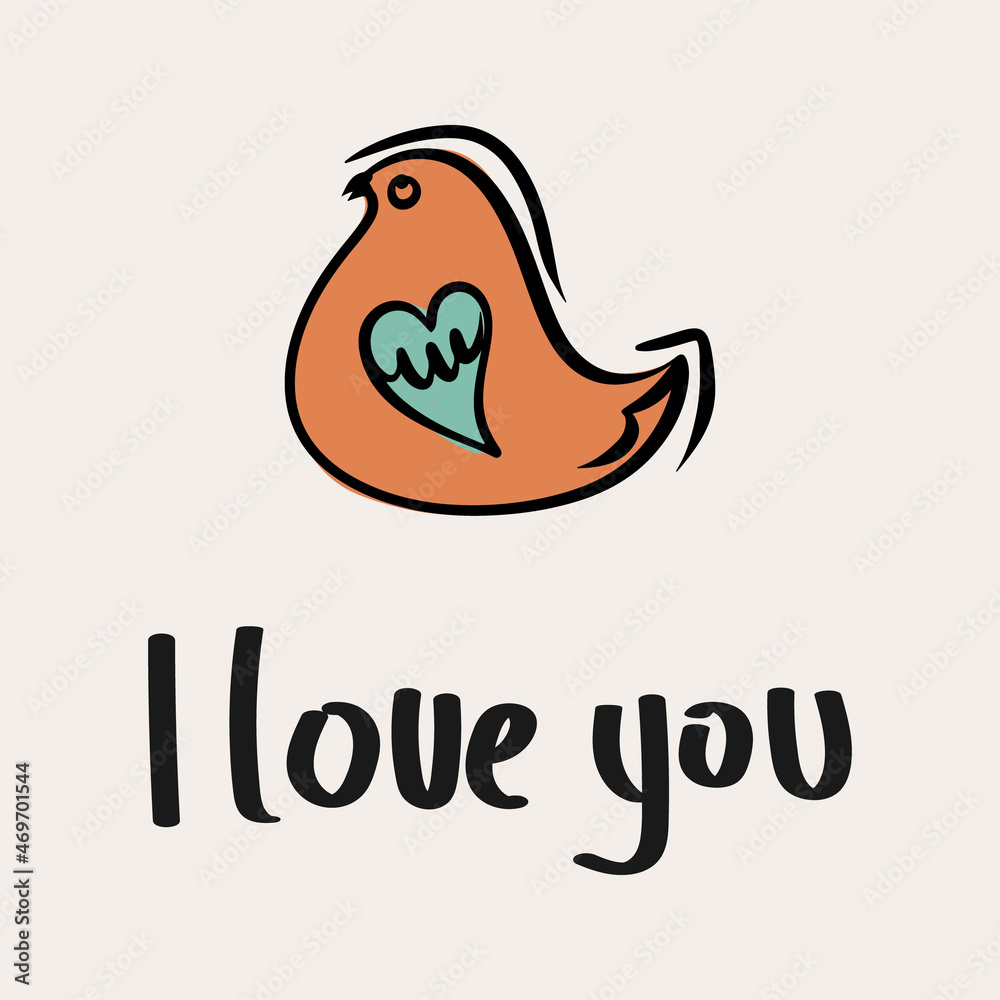 Fototapeta premium St.Valentine's day vector illustration in boho colours. Hand drawn elements with hearts and lettering. For posters, cards, invitations.