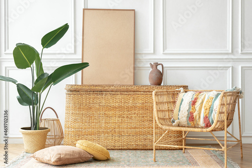 Picture frame on a rattan chest photo