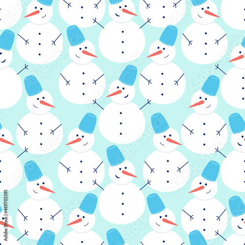 Christmas seamless pattern with snowman. New year background. Vector illustration
