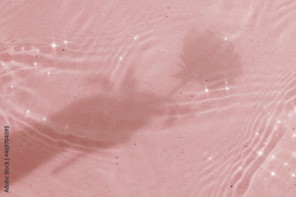 Fototapeta premium Aesthetic background, rose shadow with sparkle, water ripple texture