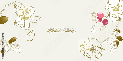 Minimal background of wild rose flowers. Floral vector design
