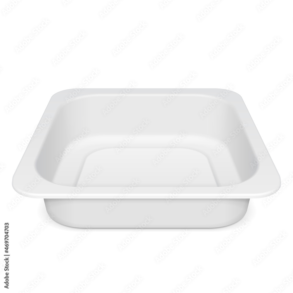 Empty Blank Styrofoam Plastic Food Tray Container Box. Illustration Isolated On White Background. Mock Up Template Ready For Your Design. Vector EPS10 Empty Blank Styrofoam Plastic Food Tray Container Box. Illustration Isolated On White Background. Mock Up Template Ready For Your Design. Vector EPS10