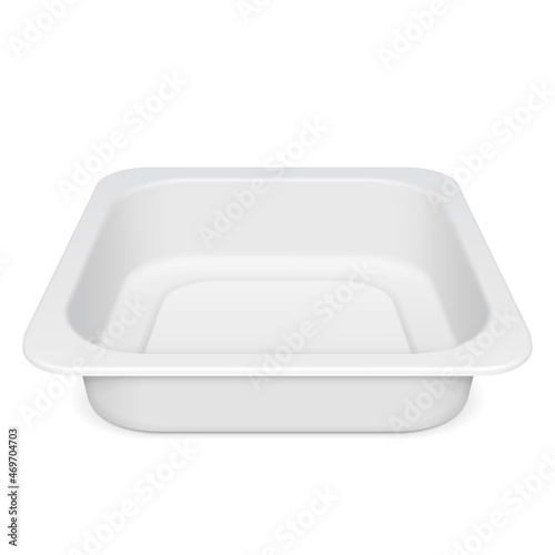 Empty Blank Styrofoam Plastic Food Tray Container Box. Illustration Isolated On White Background. Mock Up Template Ready For Your Design. Vector EPS10