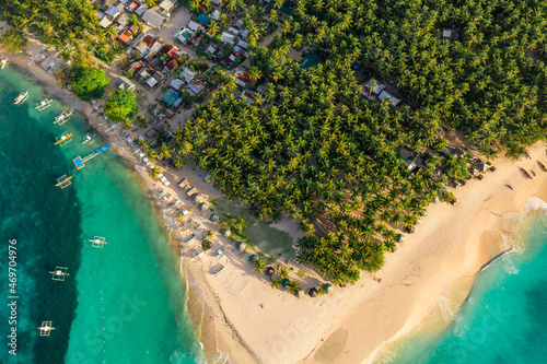 Daku island view from the sky. Shot taken with drone above the beautiful beach.