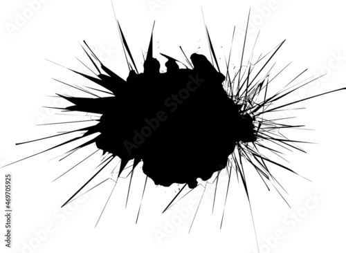 Broken glass, cracks, bullet marks on glass. Broken wall with a black hole and cracks. Template for the background. Vector illustration. Cracked hole with space for text