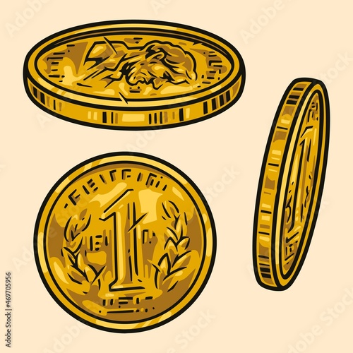 One dollar cent gold coins