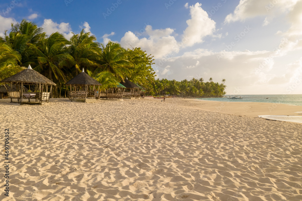 Palms on the sandy beach of Indian. Summer holiday in Zanzibar, Africa. Tropical landscape with palm trees, white sand. Palms on the sandy beach of Indian. Summer holiday in Zanzibar, Africa. Tropical landscape with palm trees, white sand.